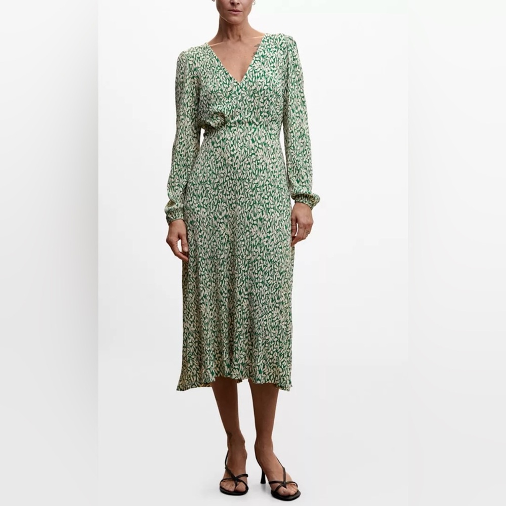 Mango Floral Crinkle Long Sleeve A-Line
Dress